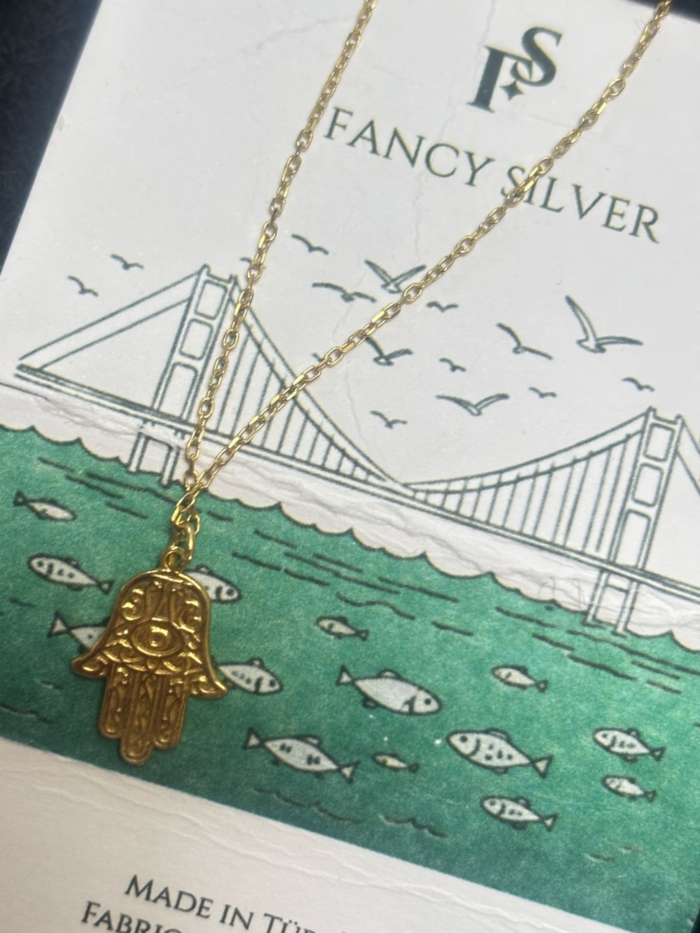 Fancy Silver Gold Hamsa Hand Pendant Necklace